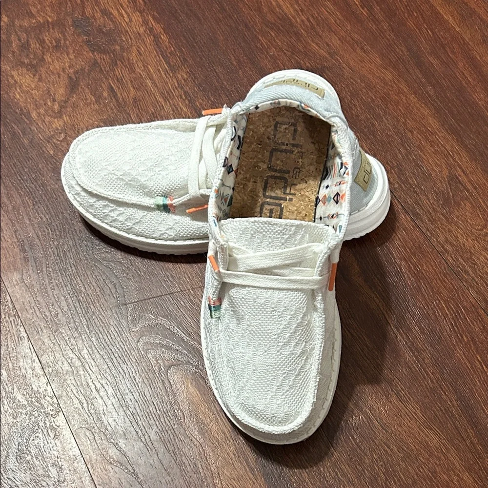 Hey Dude Kids White Moccasins with Orange Accents